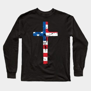 American Flag Cross T-shirt Long Sleeve T-Shirt